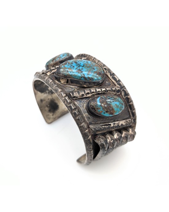 Large Navajo Sterling Silver & Turquoise Cuff Bracelet